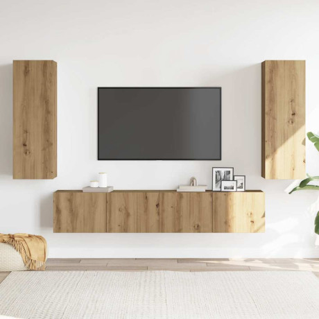 vidaXL Tv-wandkasten 4 st bewerkt hout artisanaal eikenkleurig afbeelding3 - 1