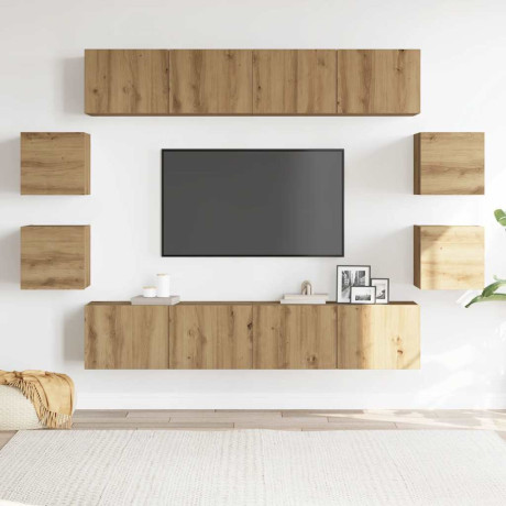 vidaXL 8-delig Tv-meubelset wandmontage bewerkt hout artisanaal eiken afbeelding3 - 1