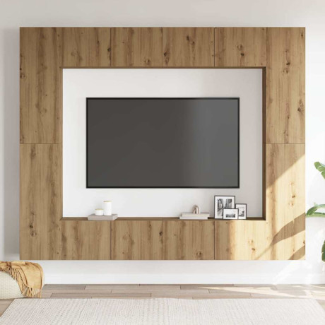 vidaXL 8-delig Tv-meubelset wandmontage bewerkt hout artisanaal eiken afbeelding3 - 1