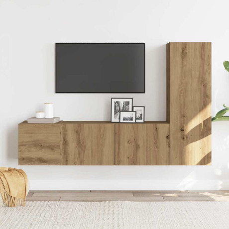 vidaXL Tv-wandkasten 3 st bewerkt hout artisanaal eikenkleurig afbeelding3 - 1