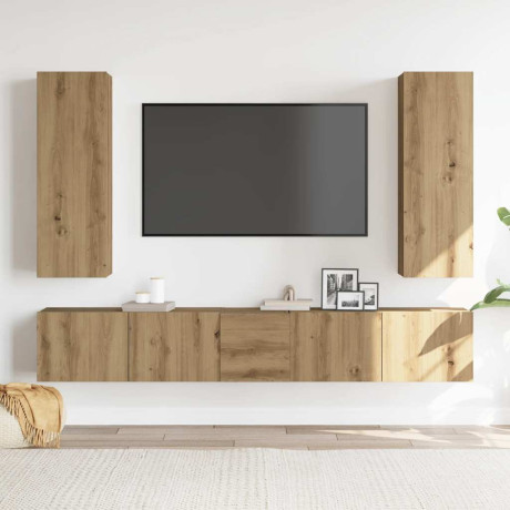 vidaXL Tv-wandkasten 5 st bewerkt hout artisanaal eikenkleurig afbeelding3 - 1