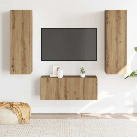 vidaXL Tv-wandkasten 3 st bewerkt hout artisanaal eikenkleurig afbeelding3 - 1