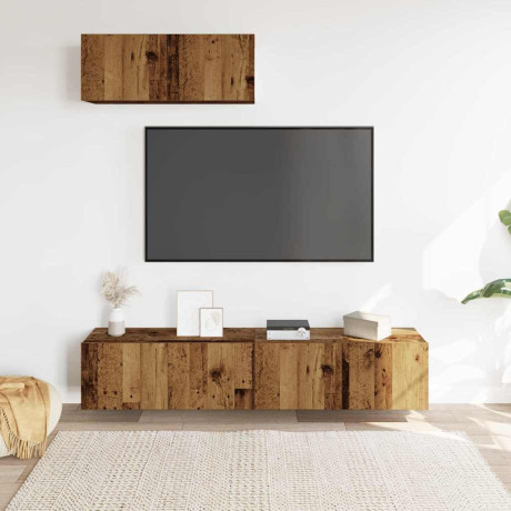 vidaXL 3-delig Tv-meubelset wandmontage bewerkt hout oud houtkleurig afbeelding3 - 1