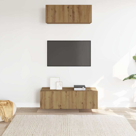 vidaXL 2-delig Tv-meubelset wandmontage bewerkt hout artisanaal eiken afbeelding3 - 1