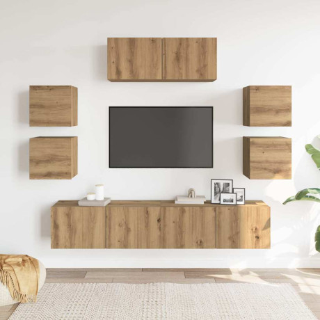 vidaXL 7-delig Tv-meubelset wandmontage bewerkt hout artisanaal eiken afbeelding3 - 1
