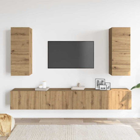 vidaXL 4-delig Tv-meubelset wandmontage bewerkt hout artisanaal eiken afbeelding3 - 1