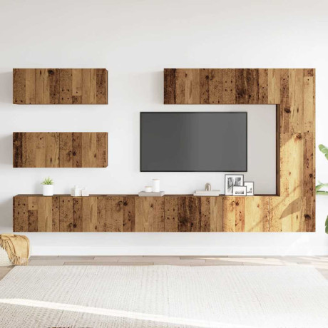vidaXL 7-delig Tv-meubelset wandmontage bewerkt hout oud houtkleurig afbeelding3 - 1
