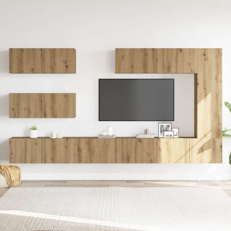 vidaXL 7-delig Tv-meubelset wandmontage bewerkt hout artisanaal eiken afbeelding3 - 1