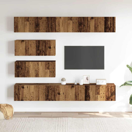 vidaXL 6-delig Tv-meubelset wandmontage bewerkt hout oud houtkleurig afbeelding3 - 1