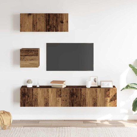 vidaXL 4-delig Tv-meubelset wandmontage bewerkt hout oud houtkleurig afbeelding3 - 1
