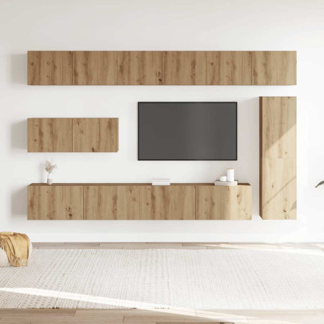 vidaXL 7-delig Tv-meubelset wandmontage bewerkt hout artisanaal eiken afbeelding3 - 1