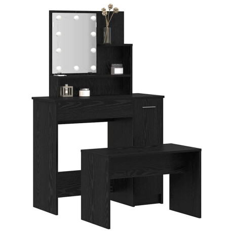 vidaXL Toilettafel Set Zwart eiken 86.5 x 35 x 136 cm Bewerkt hout afbeelding3 - 1