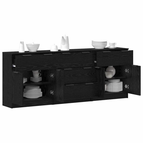 vidaXL Dressoir 3 pcs Zwart Eiken 181 x 30 x 70 cm Bewerkt hout afbeelding3 - 1
