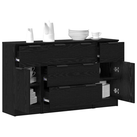 vidaXL Dressoir met lade 3 pcs Zwart Eiken Bewerkt hout afbeelding3 - 1