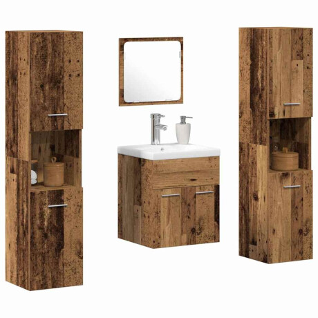vidaXL Badkamermeubelset Wandgemonteerd 4 pcs Oud Hout Bewerkt hout afbeelding3 - 1