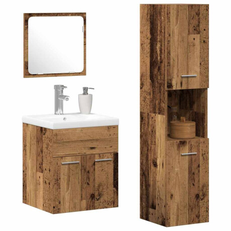 vidaXL Badkamermeubelset met plank 4 pcs Oudhout Bewerkt hout afbeelding3 - 1