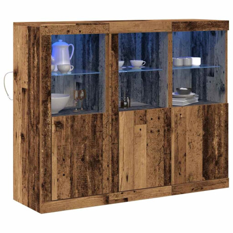 vidaXL LED Sideboard 3 pcs Oudhout 123 x 37 x 100 cm Bewerkt hout afbeelding3 - 1