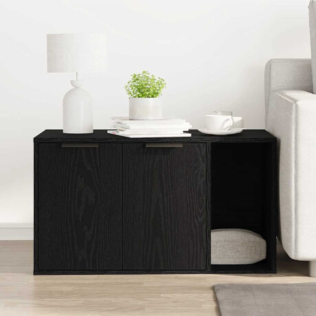 vidaXL Kattenbakomheining Zwart Eiken 80x50x45 cm Bewerkt Hout afbeelding3 - 1