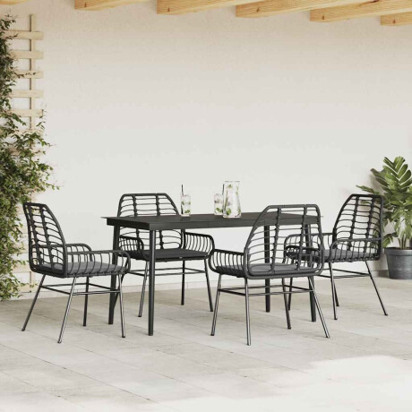 vidaXL 5-delige Tuinset met kussens poly rattan glas zwart afbeelding3 - 1
