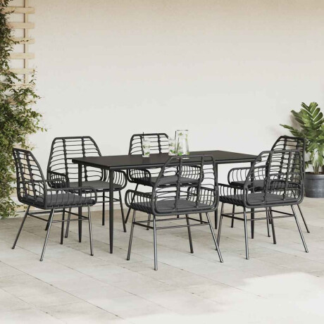 vidaXL 7-delige Tuinset met kussens poly rattan glas zwart afbeelding3 - 1