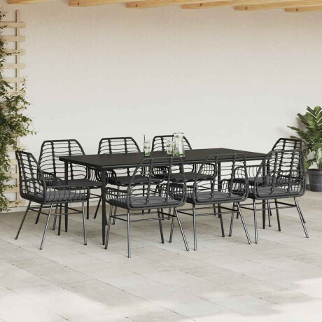 vidaXL 9-delige Tuinset met kussens poly rattan glas zwart afbeelding3 - 1