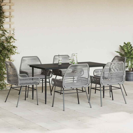 vidaXL 7-delige Tuinset met kussens poly rattan glas grijs afbeelding3 - 1
