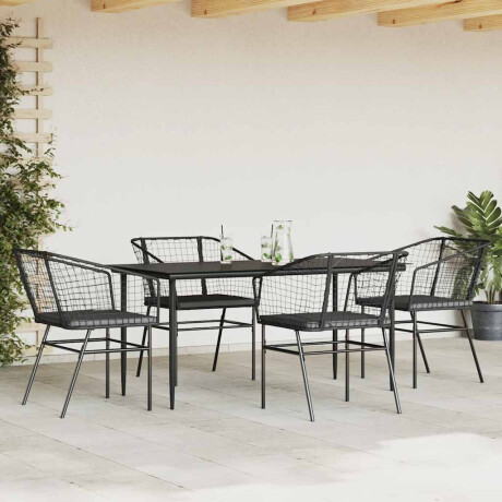 vidaXL 5-delige Tuinset met kussens poly rattan glas zwart afbeelding3 - 1