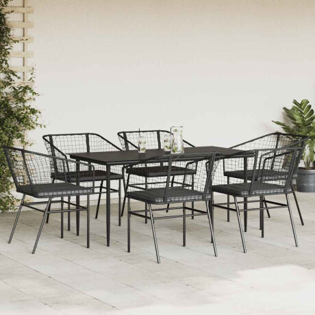 vidaXL 7-delige Tuinset met kussens poly rattan glas zwart afbeelding3 - 1
