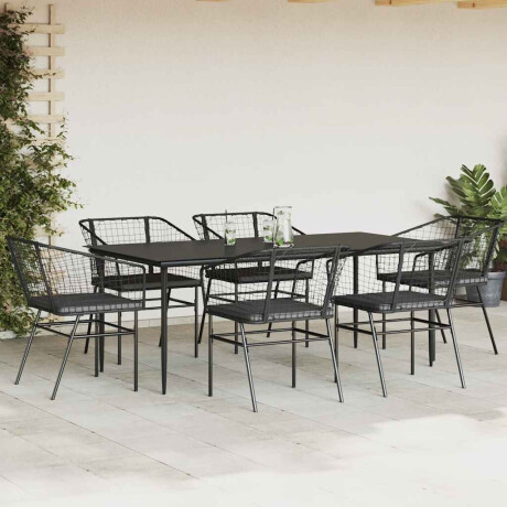 vidaXL 7-delige Tuinset met kussens poly rattan glas zwart afbeelding3 - 1