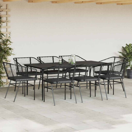 vidaXL 9-delige Tuinset met kussens poly rattan glas zwart afbeelding3 - 1
