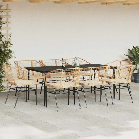 vidaXL 9-delige Tuinset met kussens poly rattan glas bruin afbeelding3 - 1