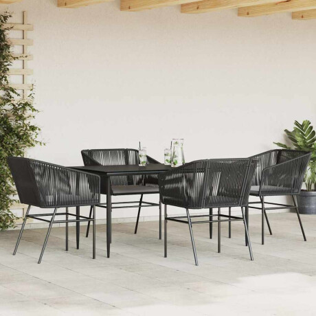 vidaXL 5-delige Tuinset met kussens poly rattan glas zwart afbeelding3 - 1