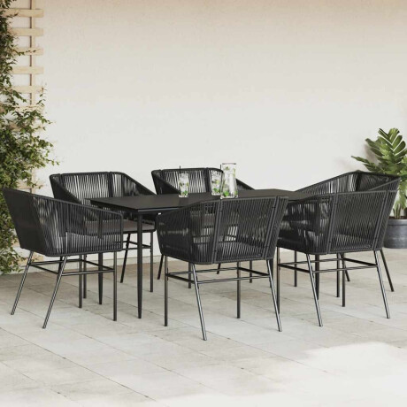 vidaXL 7-delige Tuinset met kussens poly rattan glas zwart afbeelding3 - 1