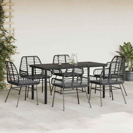 vidaXL 7-delige Tuinset met kussens poly rattan glas zwart afbeelding3 - 1