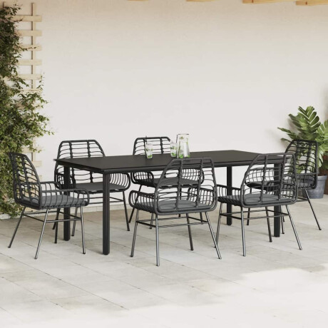 vidaXL 7-delige Tuinset met kussens poly rattan glas zwart afbeelding3 - 1
