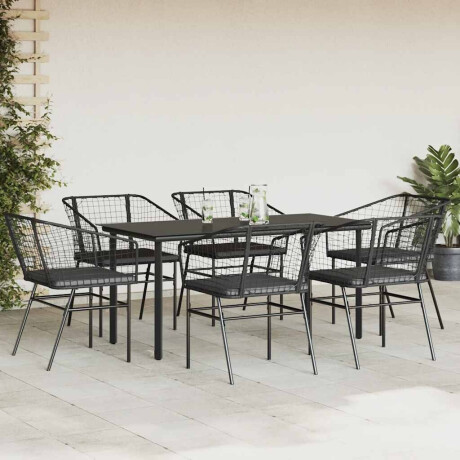 vidaXL 7-delige Tuinset met kussens poly rattan glas zwart afbeelding3 - 1