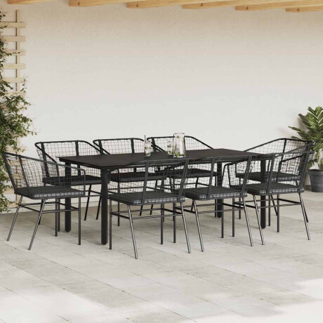 vidaXL 9-delige Tuinset met kussens poly rattan glas zwart afbeelding3 - 1