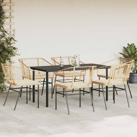 vidaXL 7-delige Tuinset met kussens poly rattan glas bruin afbeelding3 - 1