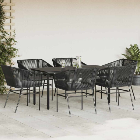 vidaXL 7-delige Tuinset met kussens poly rattan glas zwart afbeelding3 - 1