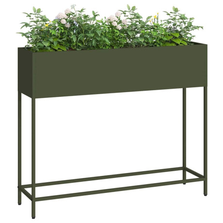 vidaXL Verhoogde Tuin Plantbak Olijfgroen 100 x 26 x 82 cm Staal afbeelding3 - 1