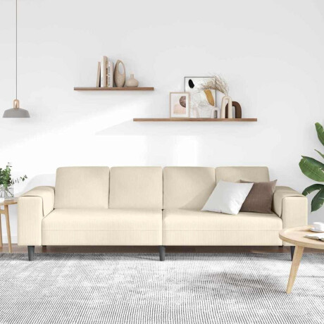 vidaXL Stoffen Bank met kussen Crème 208 cm Katoenen stof afbeelding3 - 1