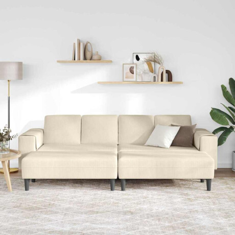 vidaXL Stoffen Bank met kussen Crème 208 cm Katoenen stof afbeelding3 - 1