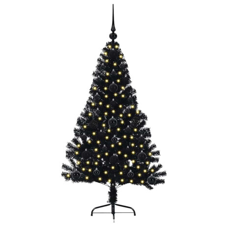 vidaXL Kunstmatig Voorverlicht Kerstboom met 150 LED Zwart 120 cm PVC afbeelding3 - 1