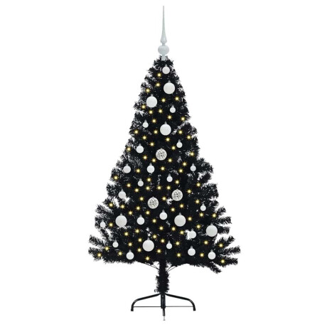 vidaXL Kunstmatig Voorverlicht Kerstboom met 150 LED Zwart 120 cm PVC afbeelding3 - 1
