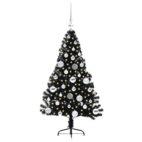 vidaXL Kunstmatig Voorverlicht Kerstboom met 150 LED Zwart 120 cm PVC afbeelding3 - 1