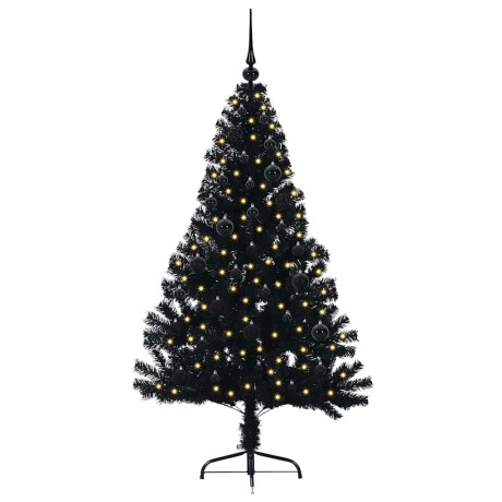 vidaXL Kunstmatig Voorverlicht Kerstboom met 150 LED Zwart 150 cm PVC afbeelding3 - 1
