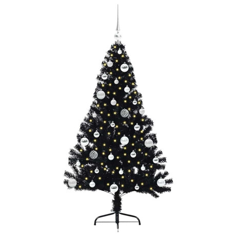vidaXL Kunstmatig Voorverlicht Kerstboom met 150 LED Zwart 150 cm PVC afbeelding3 - 1