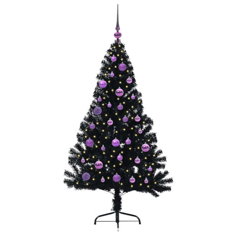 vidaXL Kunstmatig Voorverlicht Kerstboom met 150 LED Zwart 150 cm PVC afbeelding3 - 1