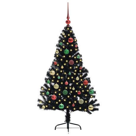 vidaXL Kunstmatig Voorverlicht Kerstboom met 150 LED Zwart 150 cm PVC afbeelding3 - 1