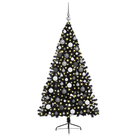 vidaXL Kunst Kerstboom met verlichting met 300 LED Zwart 180 cm PVC afbeelding3 - 1